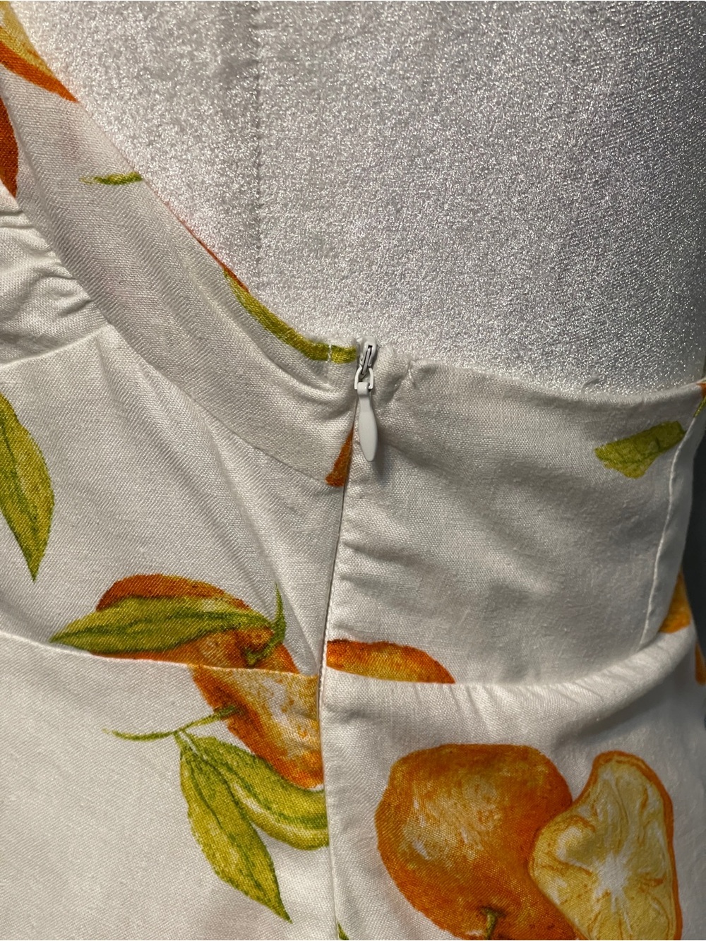Zara Citrus Print Halter Midi Dress White Orange Fruit Sundress Coastal Large - Picture 7 of 11